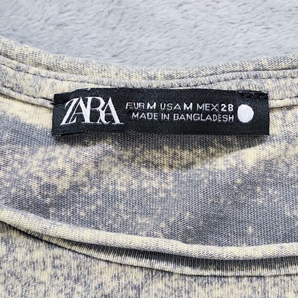 Zara Top Womens M Gray Yellow Bleach Splatter Crew Neck Long Sleeve Pullover - Picture 3 of 7